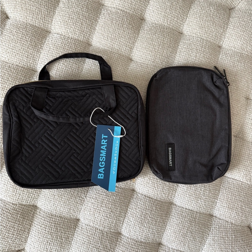 Bag smart - Black Quilted Cosmetic Bag Set with Handle